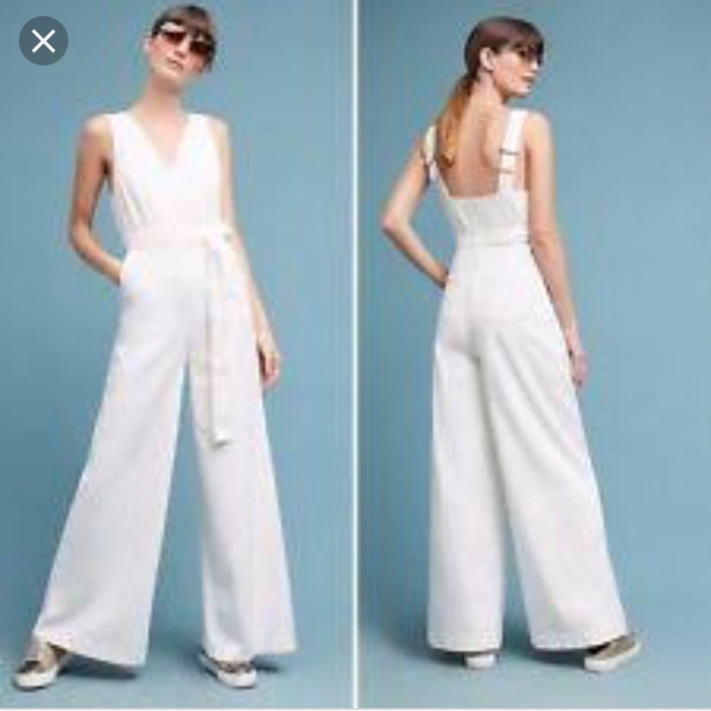 Anthropologie Chino Scalloped Jumpsuit